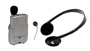Williams Sound Pocketalker with Headphones and single earbud